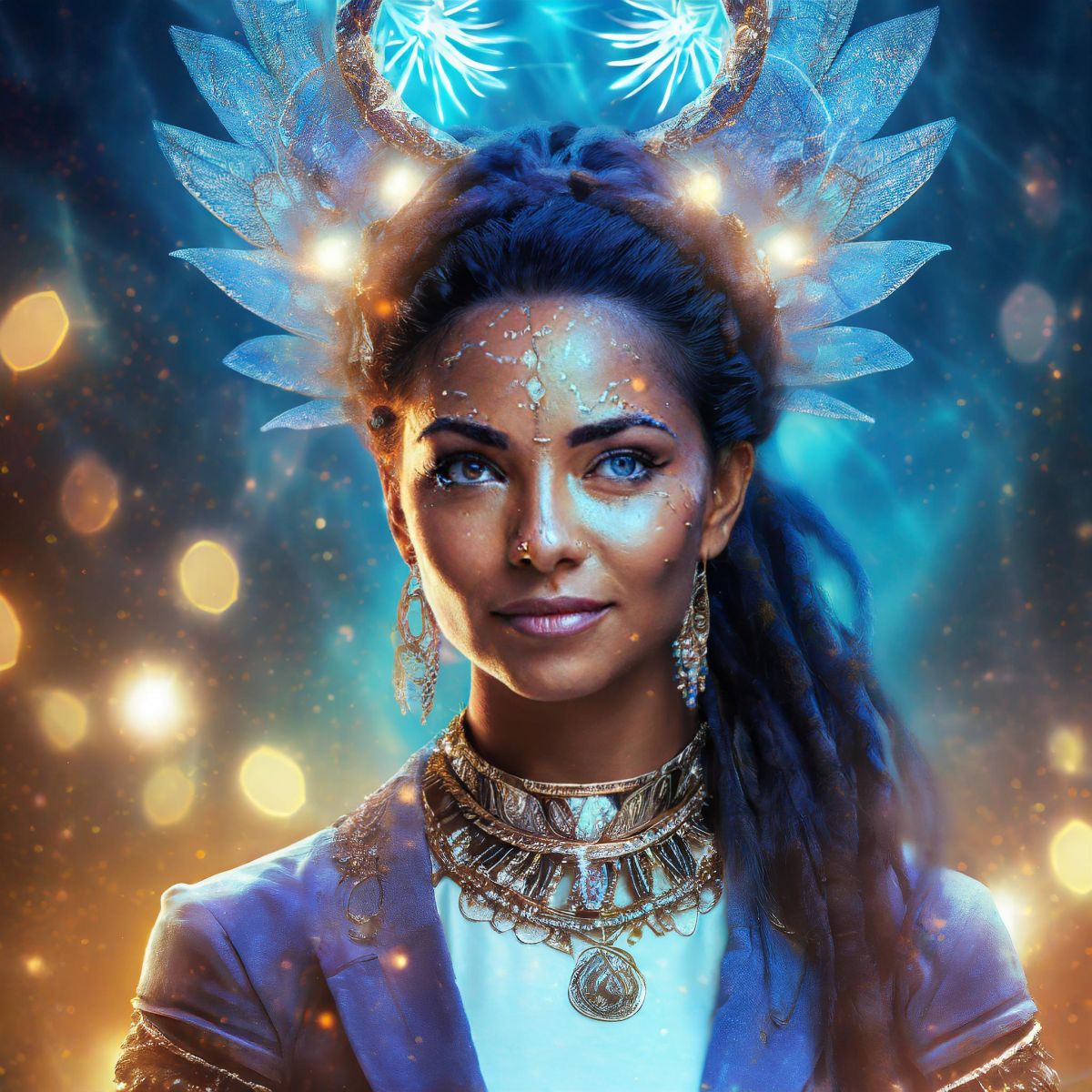 Clotho Moirai: The Goddess of Life. A portrait of her demonstrating her love and power. Image generated by Adobe Firefly.